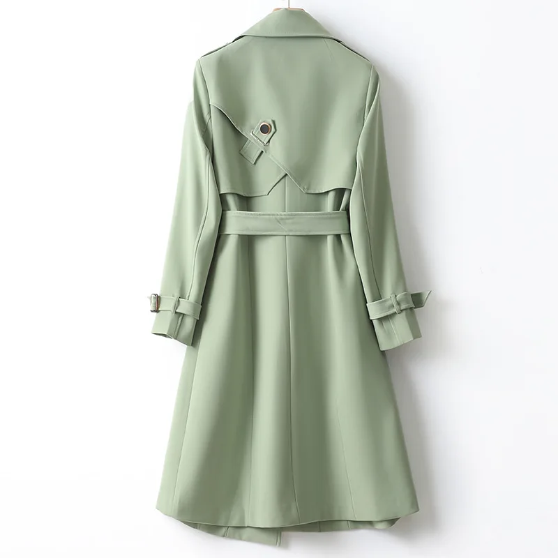 Elegant Long Coats and Jackets Women Light Green Lapel Belted Spring Autumn Trench Coat Office Lady Windbreaker New in Outerwear