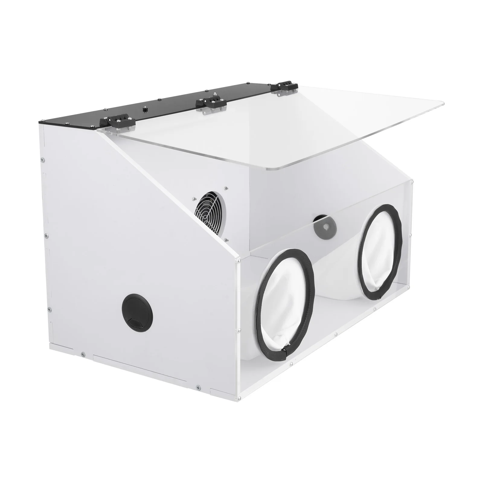 Electric Grinding Polisher Dust Box +Blower 2 Holes Hot Pressing Acrylic Cover Threading Hole for Carving, cutting, Drilling
