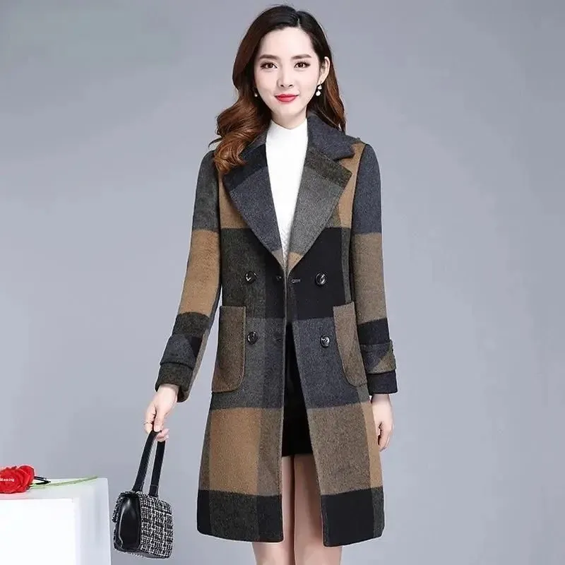 معطف صوفي من القطن السميك مقاس كبير بطول الركبة مت...