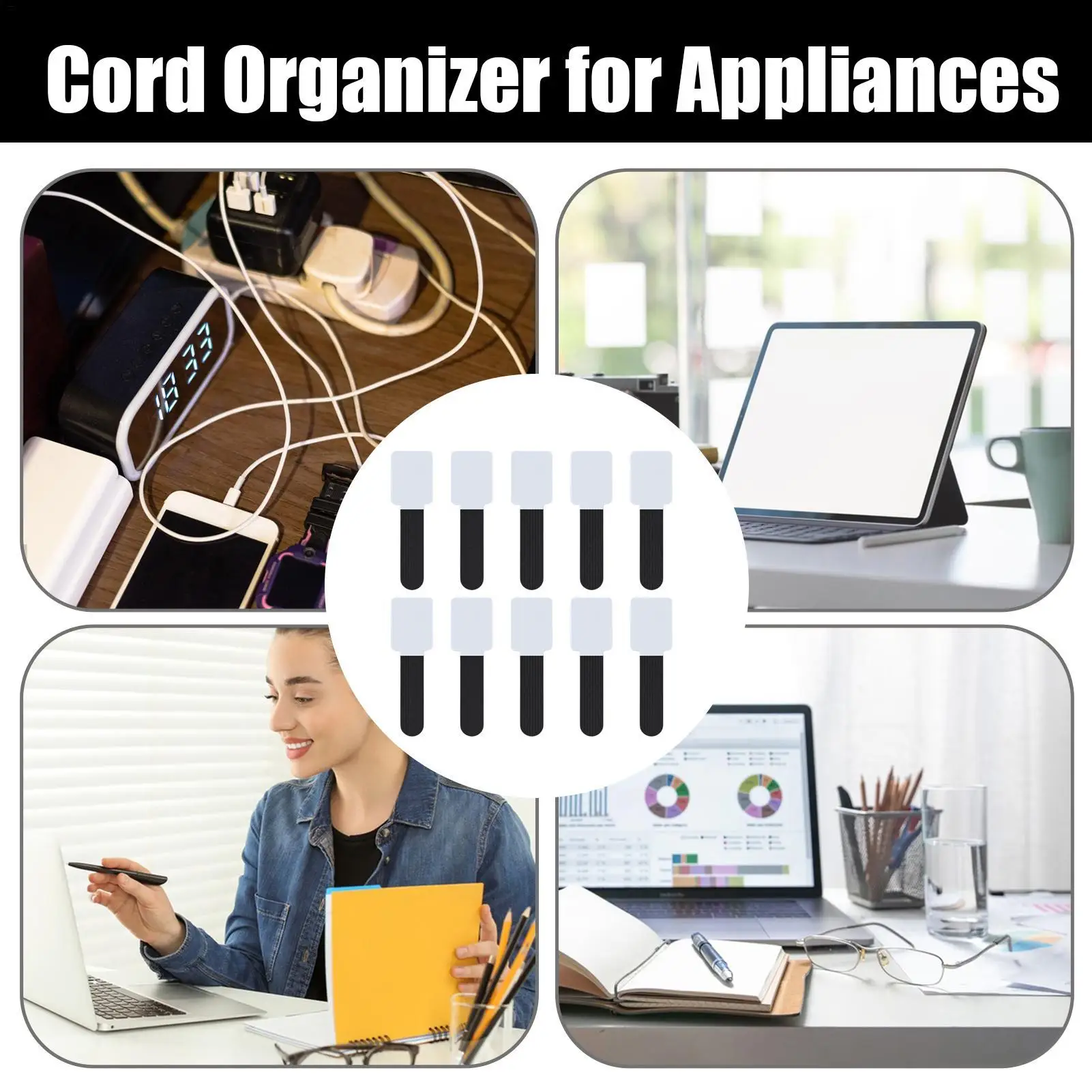 Cable Ties Reusable 10 Pieces Adjustable Straps Cord Ties Organizer For Family Student Indoor Home Office Kitchen Workshop Under