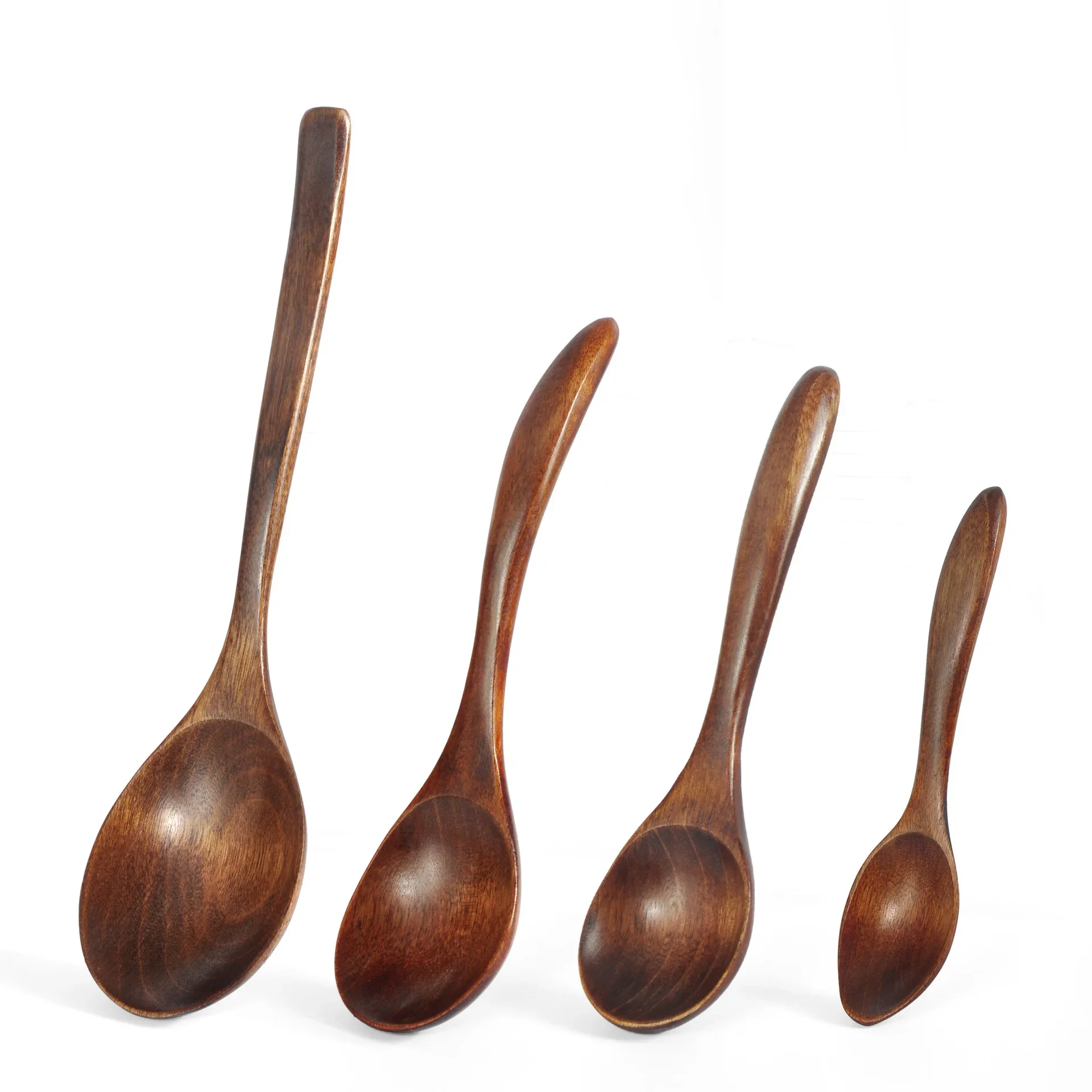 Japanese Wooden Spoon Long Handle Ramen Spoon Baby Eating Drinking Porridge Household Wood Tableware Round