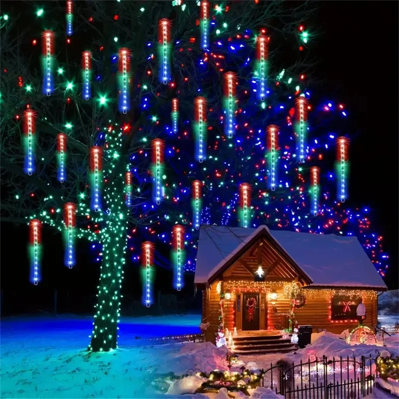 32/24/16/8 Tubes LED Meteor Shower Light Holiday Fairy Garden Decor Outdoor Street Garland Wedding Christmas Decoration 2025