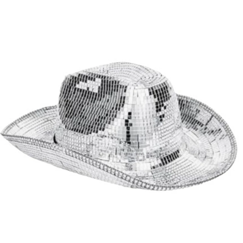 Orecchini a forma di palla da discoteca retrò con cappello da cowgirl con stampa di mucca - Gioielli funky e accattivanti