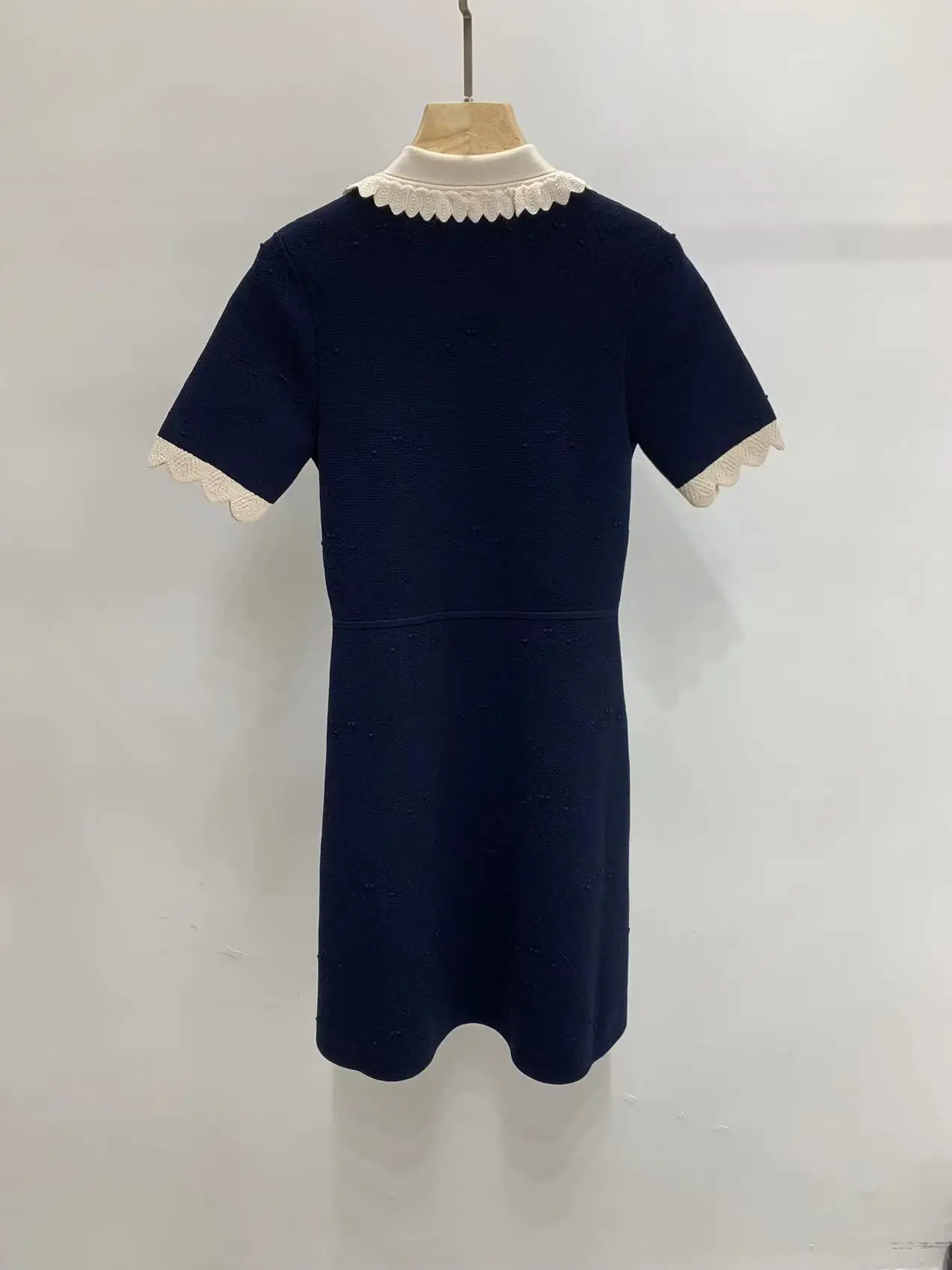 

Women Mini Dress Contrast Turn Down Collar Zipper Waistband Summer New Casual Knitted Short Robe