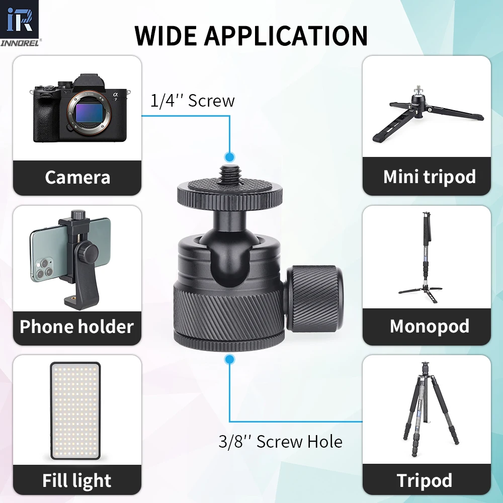 INNOREL C19 Mini Tripod CNC Metal Low Profile Ball Head 360&deg; Pan 90&deg; Tilt Tripods Mount Maxload 3kg for Mobile Phone Smartphone tripod ball head,cold shoe ball head,camera panoramic head