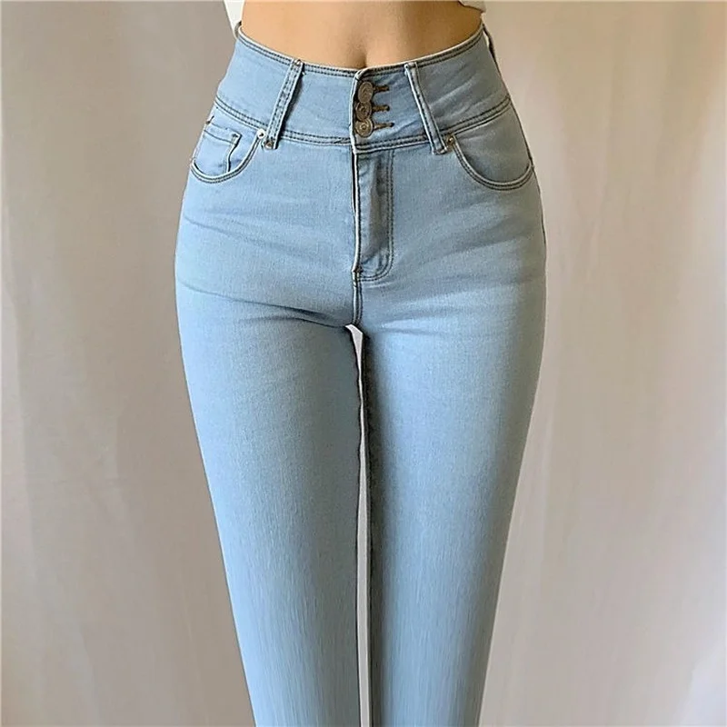 Push Up Hips Elastic High Waist Blue Denim Pants Fashion Sexy Stretch Slim Jeans Casual Trousers 2021 Summer Women Streetwear