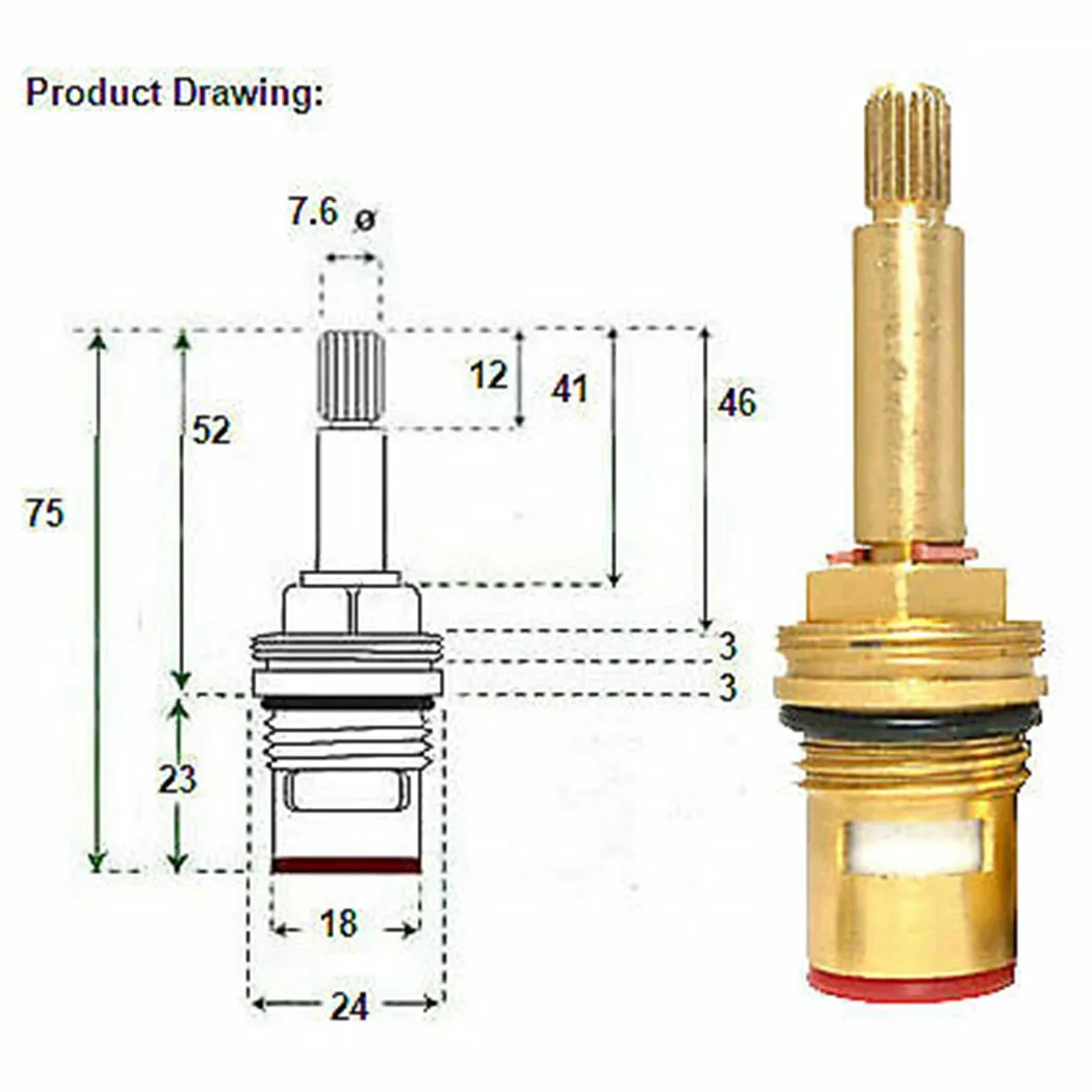 Shower Bath Tap Valve Cartridge Quarter Turn Flow Long Tall Stem Insert 20 1/2" Bronze Hot Water Valve Core