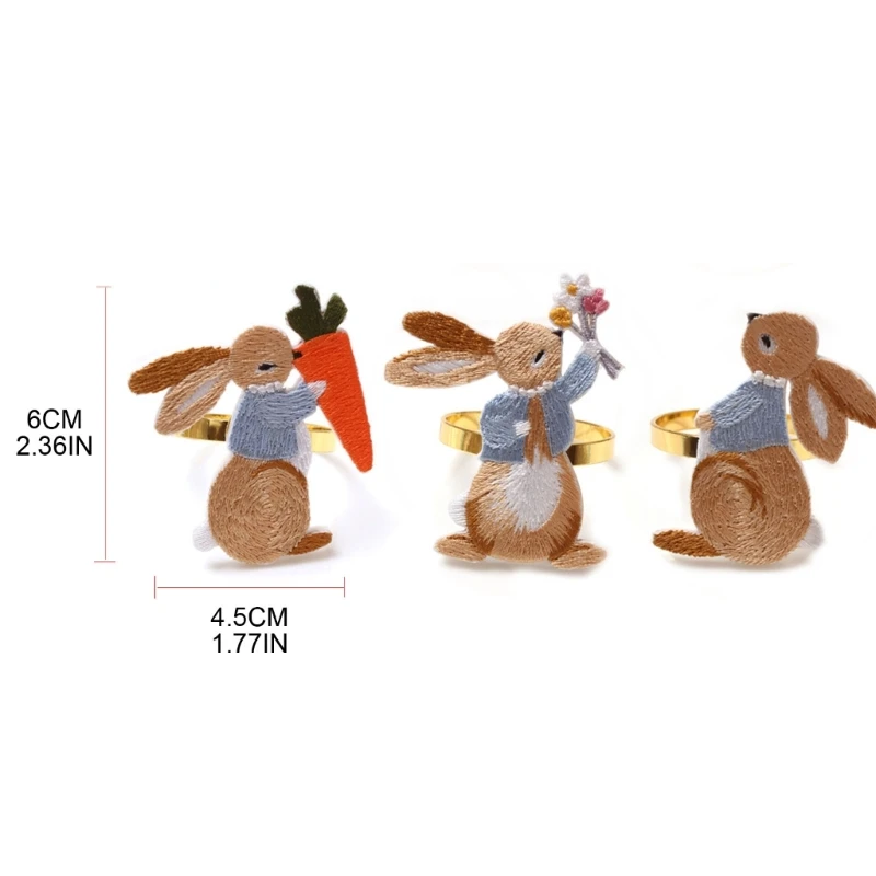 Rabbit Pattern Easter Napkin Rings Candlelight Dinner Napkin Buckle Dinner Tables Decors Easter Banquet Party 3 Pcs