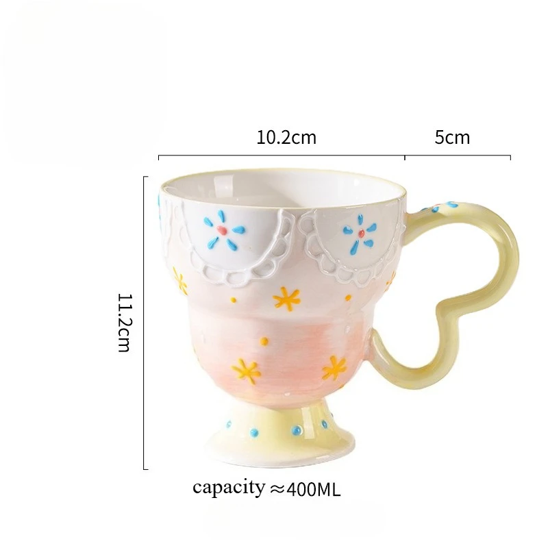 لطيف السيراميك القدح رسمت باليد الإغاثة فنجان القه...