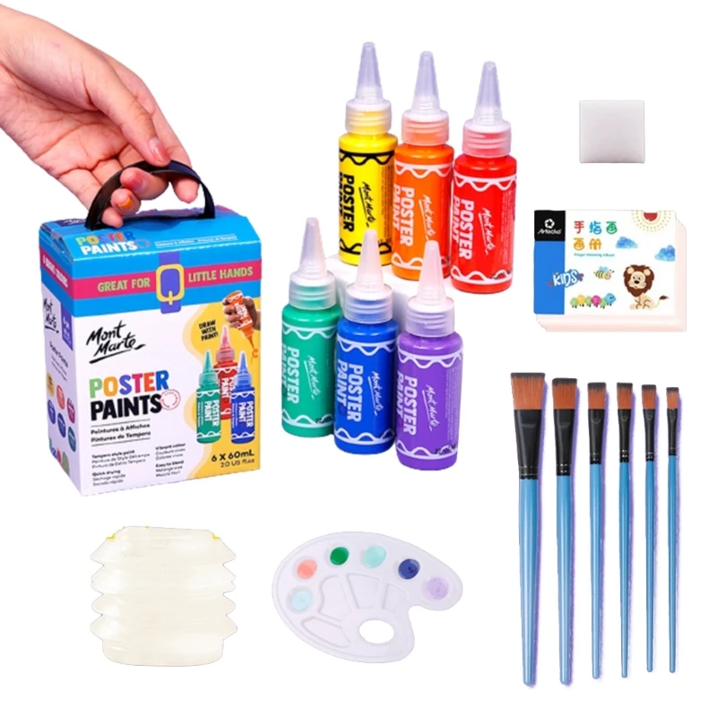 6 Color Washable Finger Paint Tempera Paint Set 60ml/Bottle Non-Toxic for Kid Age 3 +
