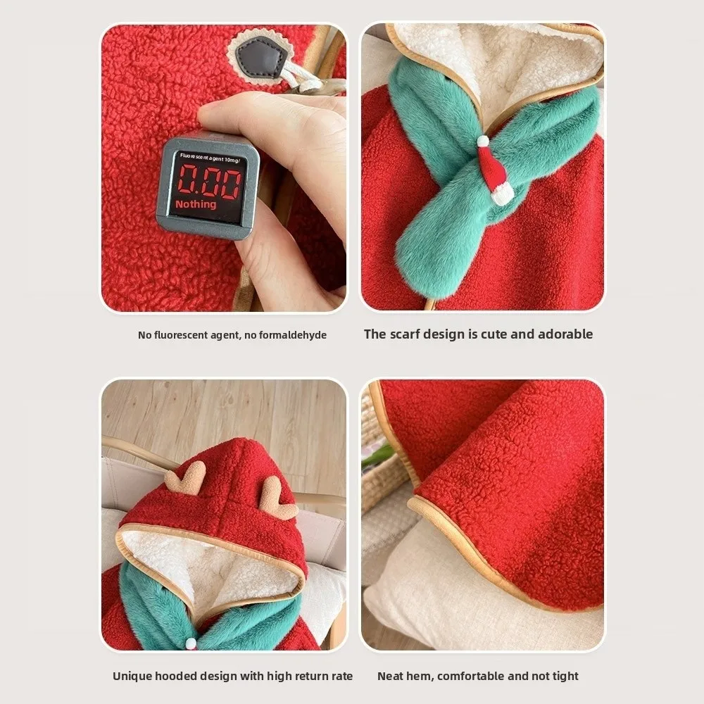 내구성 있는 따뜻한 후드 망토 플리스 두꺼운 용 판초  0-1세 겨울 케이프 남아 여아용