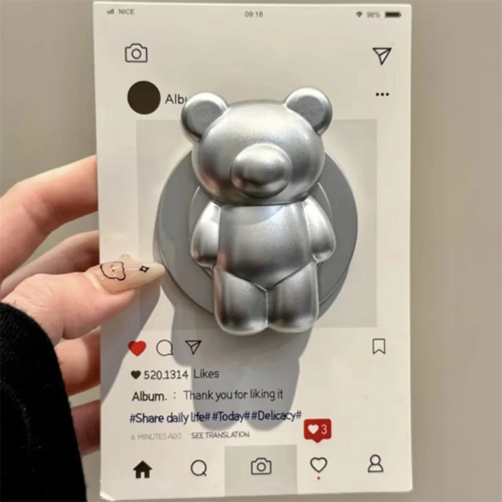 Chic 3D Silver Bear Magnetic Phone Holder & Stand - Matte Finish