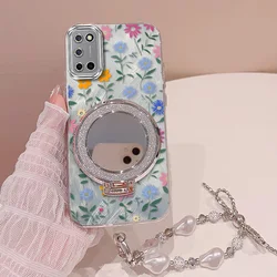Chic Floral Phone Accessory Set: Case, Lanyard, and Stand - OPPO A52 (Silver)
