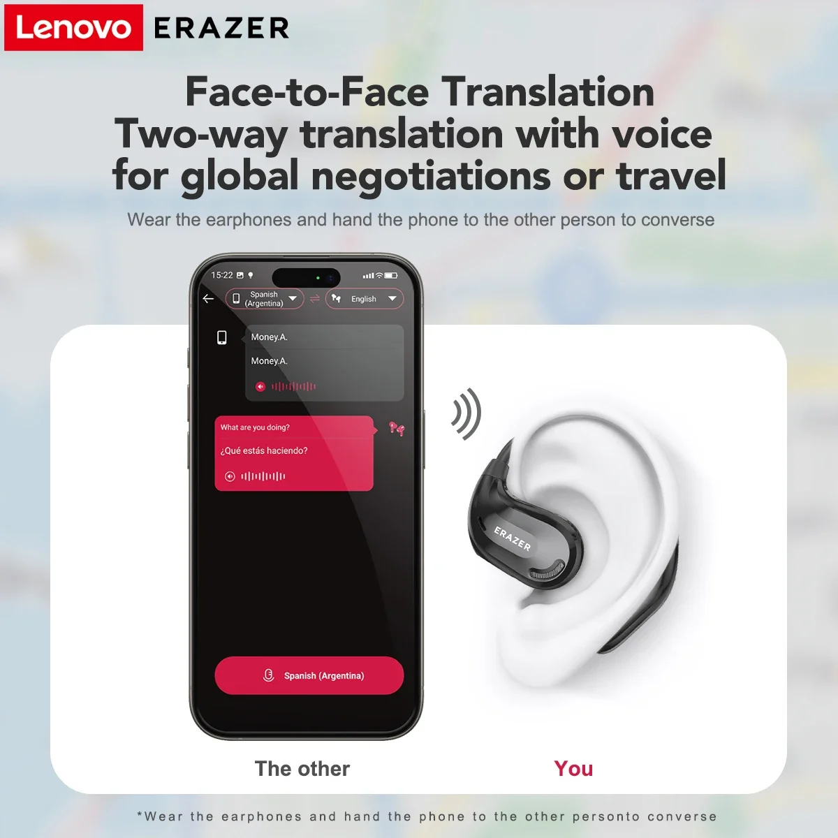 ERAZER XT66PRO Bluetooth Earphones ASMR Headsets DIY APP AI Translator Earbuds Wireless Headphones 13 Hours long life Display 5