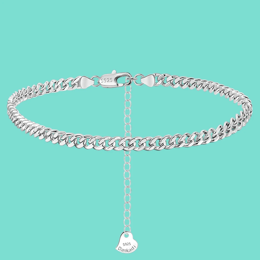 

Bohemia 925 Sterling Silver Cuba Chain Link Ankle Bracelet For Women Fashion Lock Charm Anklet Chain On Leg Boho Jewelry Gift