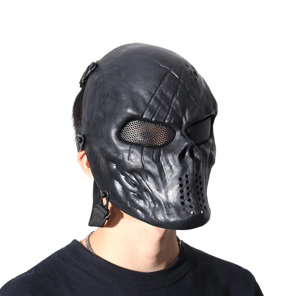 CS Field Mask Halloween Party Costume Mask Adjustable Combat Protective Face Ear Protection Conquer (Black)