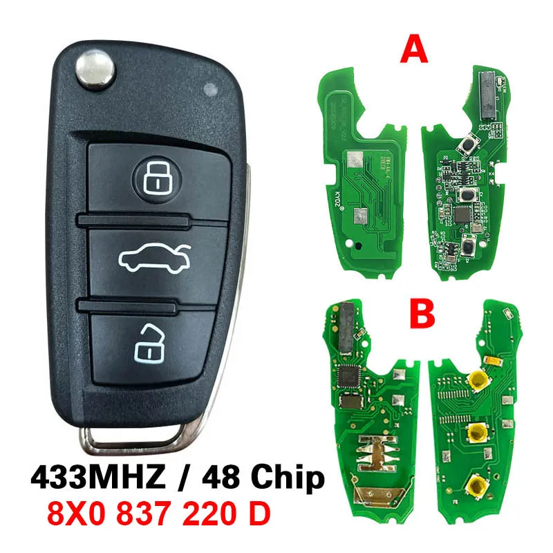 

CN008025 Aftermarket 3 Buttons Flip Remote Key For Audi A1 Q3 433mhz ID48 Chip FCCID 8X0 837 220 D