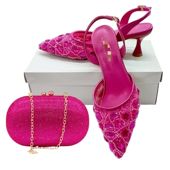 Women's Clutch Bag and Shoes Fairy Diamond High Heels Stylish Dress Shoes Pointed Toe Stiletto Heels Elegant Party Wedding Shoes 1
