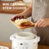 Electric Porridge Soup Pot 200W Mini Ceramic Stew Cooker 1L Capacity Electric Slow Cooker Porridge Soup Pot Automatic Power Off 1