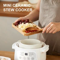 Electric Porridge Soup Pot 200W Mini Ceramic Stew Cooker 1L Capacity Electric Slow Cooker Porridge Soup Pot Automatic Power Off 1