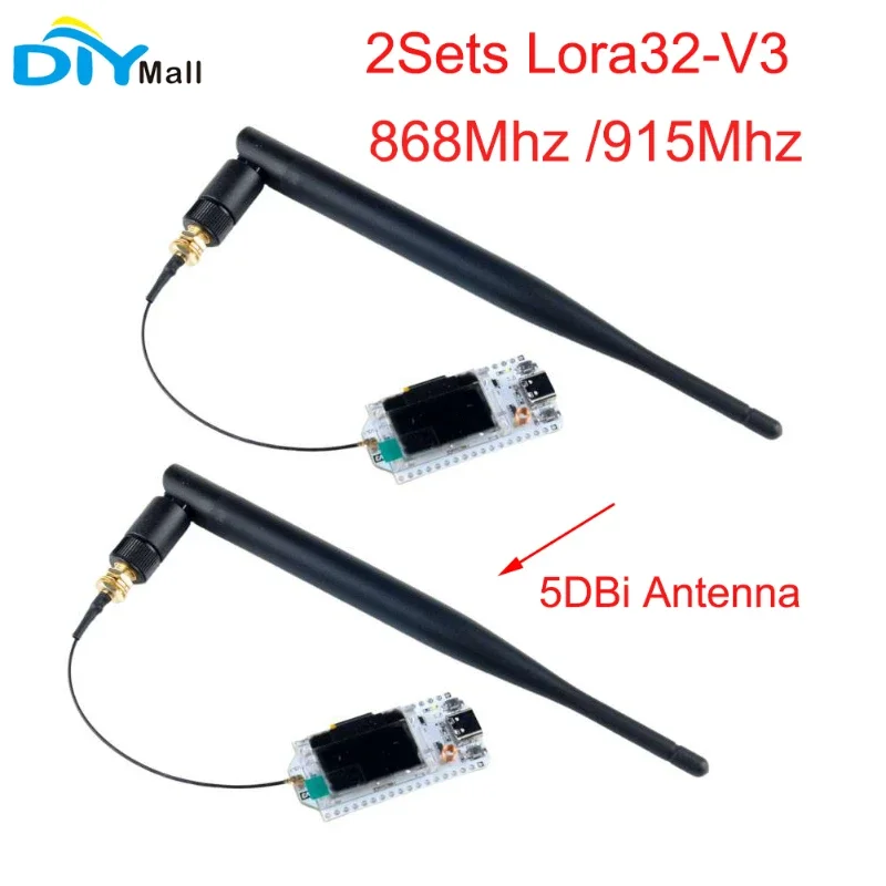 

2 набора, Heltec LoRa32 V3, макетная плата для узла LoRa 32 SX1262, ESP32-S3 Wifi BLE с 5DBi SMA, штыревая антенна IPEX для Meshtastic