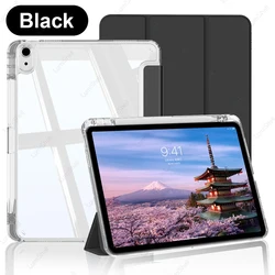Transparent Tablet Case with Pencil Holder and Tri - Fold Stand Design (Black)