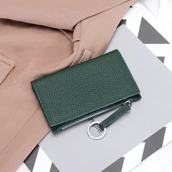 Elegant Genuine Leather Wallet: Multi - Slot Credit Card Holder with Zippered Coin Pocket (Green)