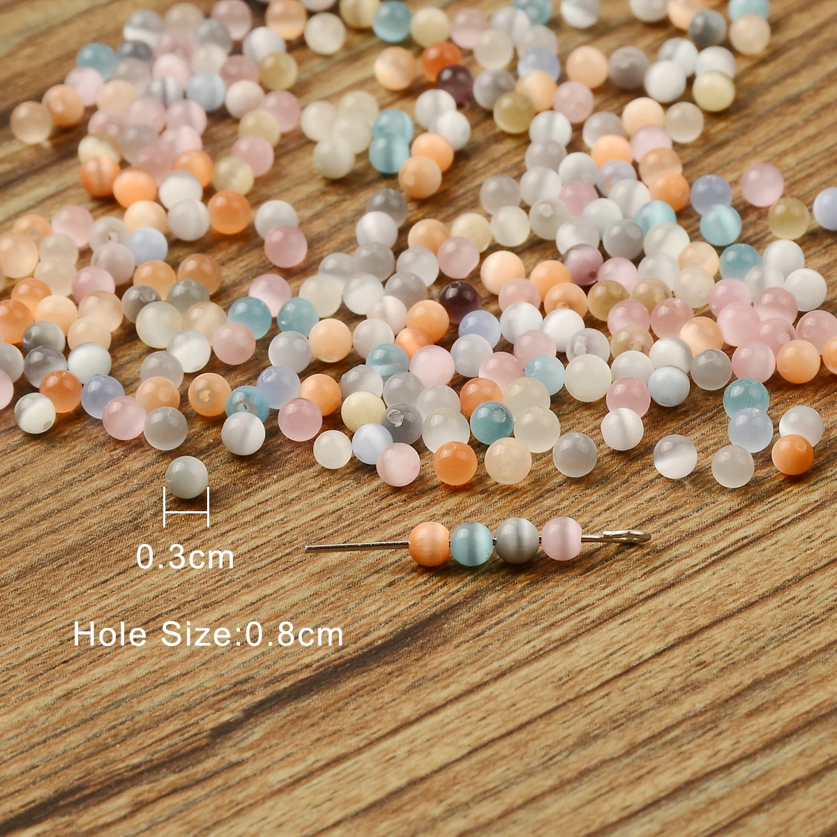 

200Pcs Approx.3mm Cat Eyes Stone Round Glass Beads Moonstone Seed Beads for Jewelry Making Diy Accessories Keychain Kralen