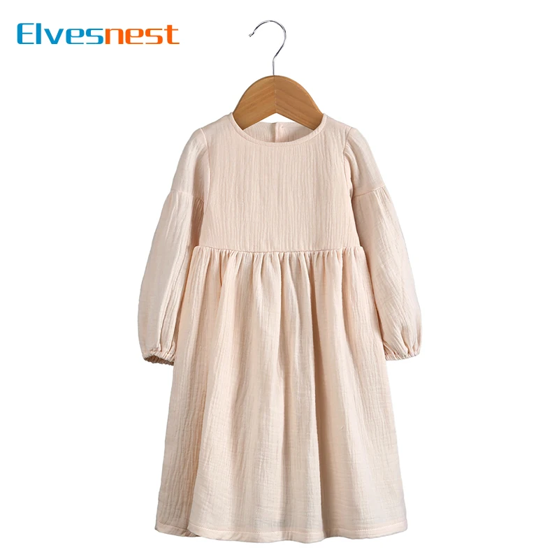 Fashion-Solid-Color-Kids-Dresses-for-Girls-Cotton-Linen-Long-Sleeve ...