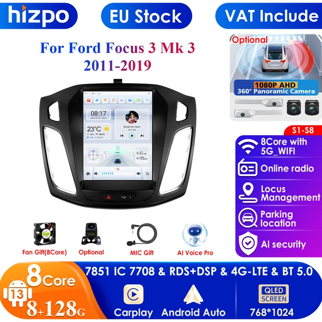 Carplay 4G 9.7'' 2Din Car Radio Android for Ford Focus 3 MK3 2011-2019 Stereo Tesla Style Multimedia Video Player GPS Navigation