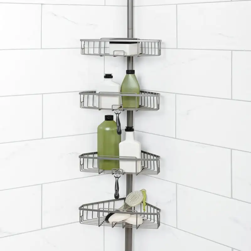 

Nickel Shower Caddy with 4 Basket Shelves, Tension Pole