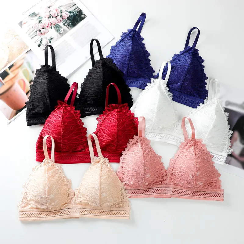 

Women Lace Bra No Steel Ring Beauty Back Wrapped Chest Comfortable Daisy Brassiere Stretch Triangle Cup Padded Underwear