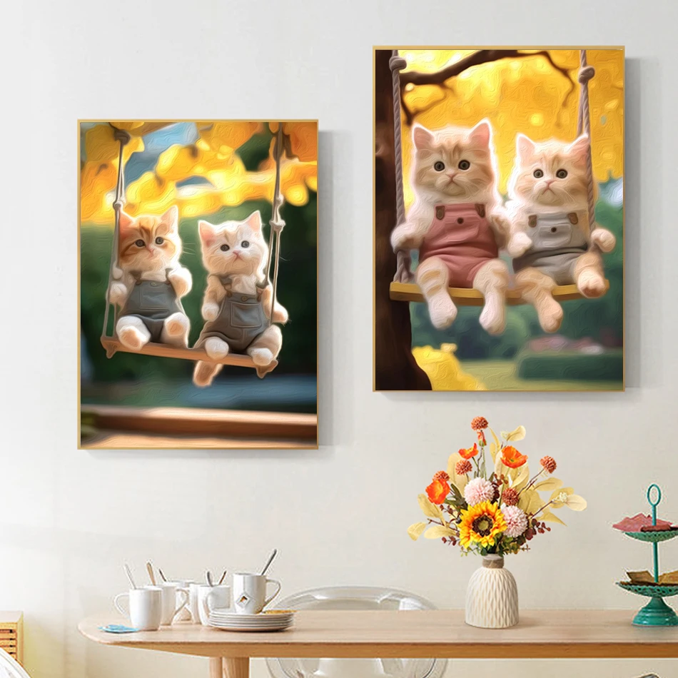 SDOYUNO 숫자 그림 그리기, 고양이 흔들리는 동물 벽 아트, 그림 그림 프레임, 아트 용품, 홈 데코, 가을