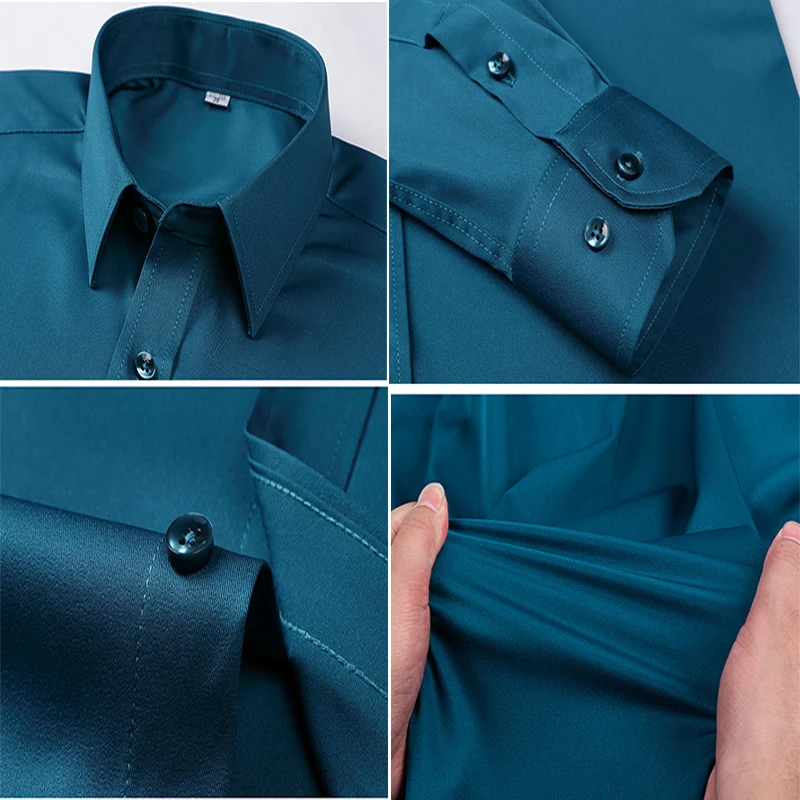 Men's versatile casual thin four-way stretch no-iron shirt without pockets on the chest regular fit single-breasted formal wear