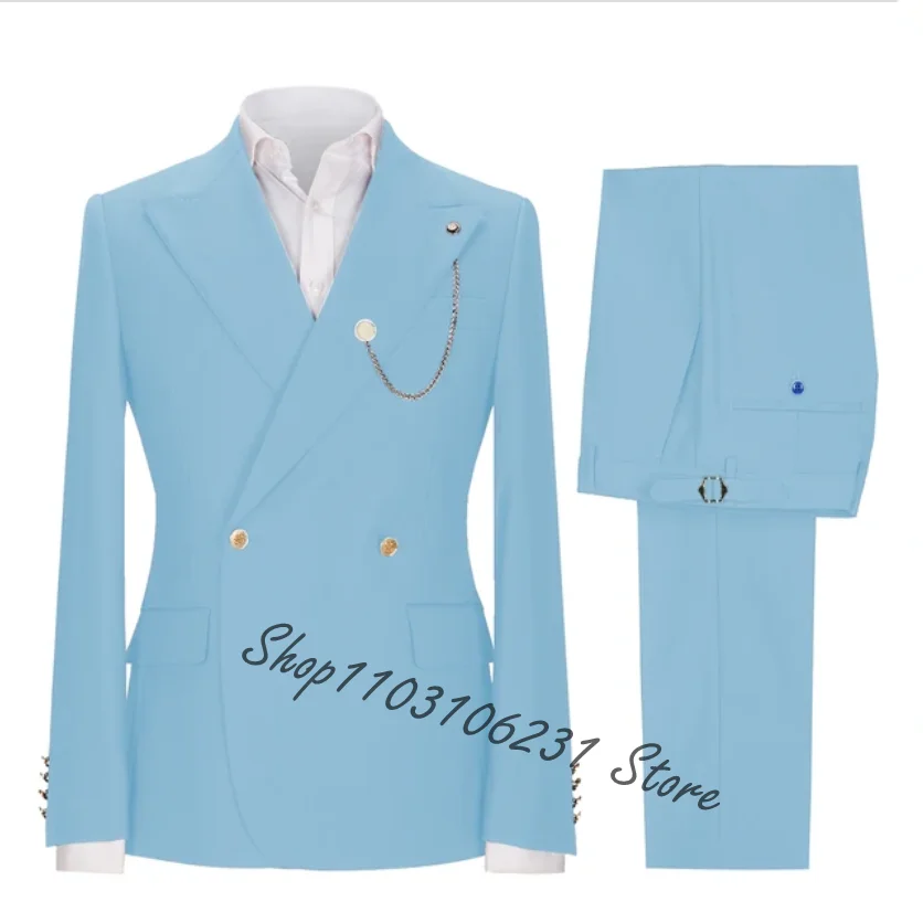 New Custom Made Navy Men Suits Double Breasted Formal Male Blazer Slim Fit Groomsmen 2 Pieces Suits Jacket Pants Costume Homme