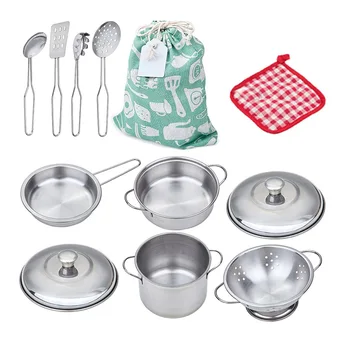 Kids Toy Pots and Pans Toys - Kitchen Play Set Pretend Cookware Mini Stainless Steel Cooking Utensils Development Toys 1