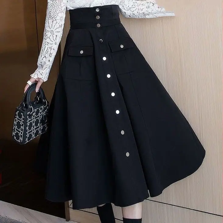 

High Waist Mid Length Skirt Autumn Winter Black Women's Skirts Modelutti Aesthetic Vintage Clothing Harajuku Fashion Korean 2023