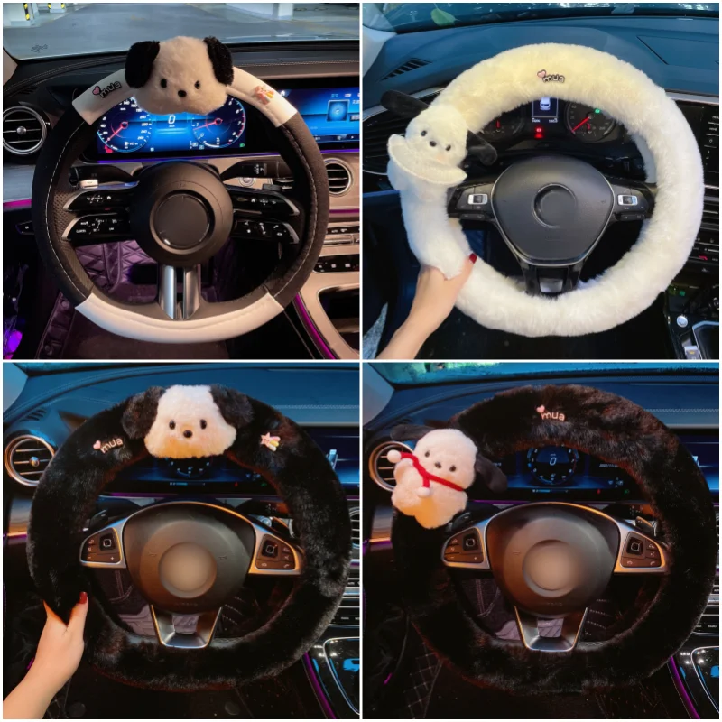 

Cartoon Cute Car Steering Wheel Cover Sanrioed Anime Pochacco Auto Decoration Accessories Plush Doll Steering Wheel Cover