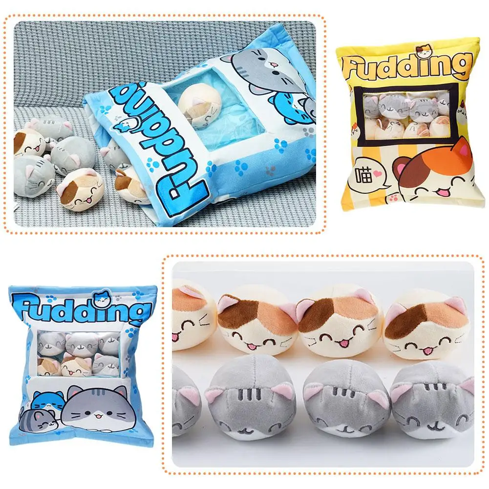 Almohada con cremallera para aperitivos de gato, bolsa de pudín, juguete de comida, Mini bolas de animales, bolsa de aperitivos de gato amarillo, cojín de decoración para niñas - Imagen 2