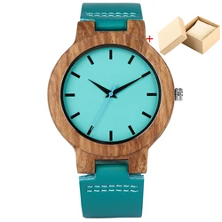 Minimalist Blue Dial Quartz Wood Watch with Genuine Leather Band (For men with box)