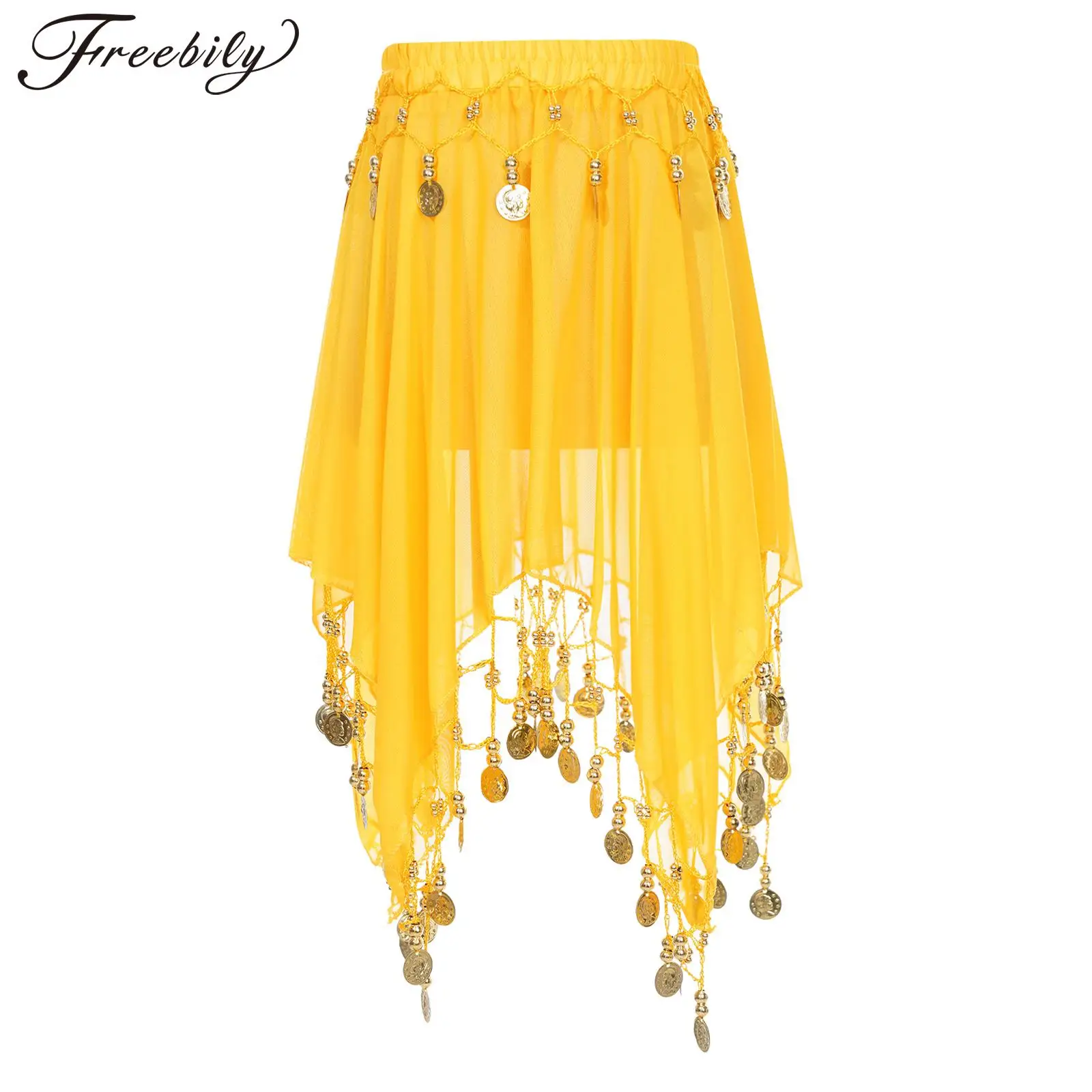 

Kids Girls Belly Dance Costumes Skirts with Waist Chain Coins Belt Dancewear Belly Dancing Skirt Performance Dance Costumes