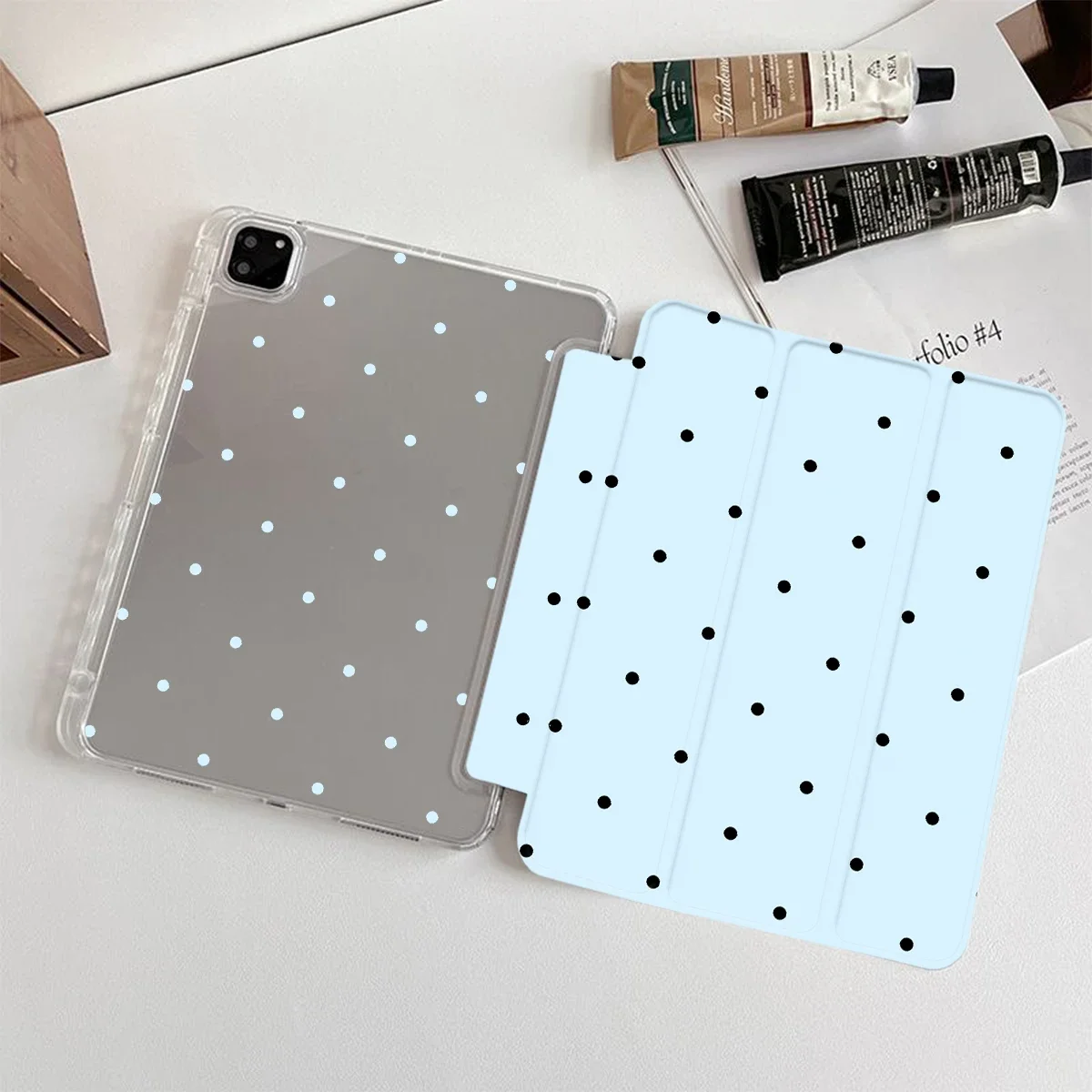 Stylish Black Polka Dots Trifold Tablet Case