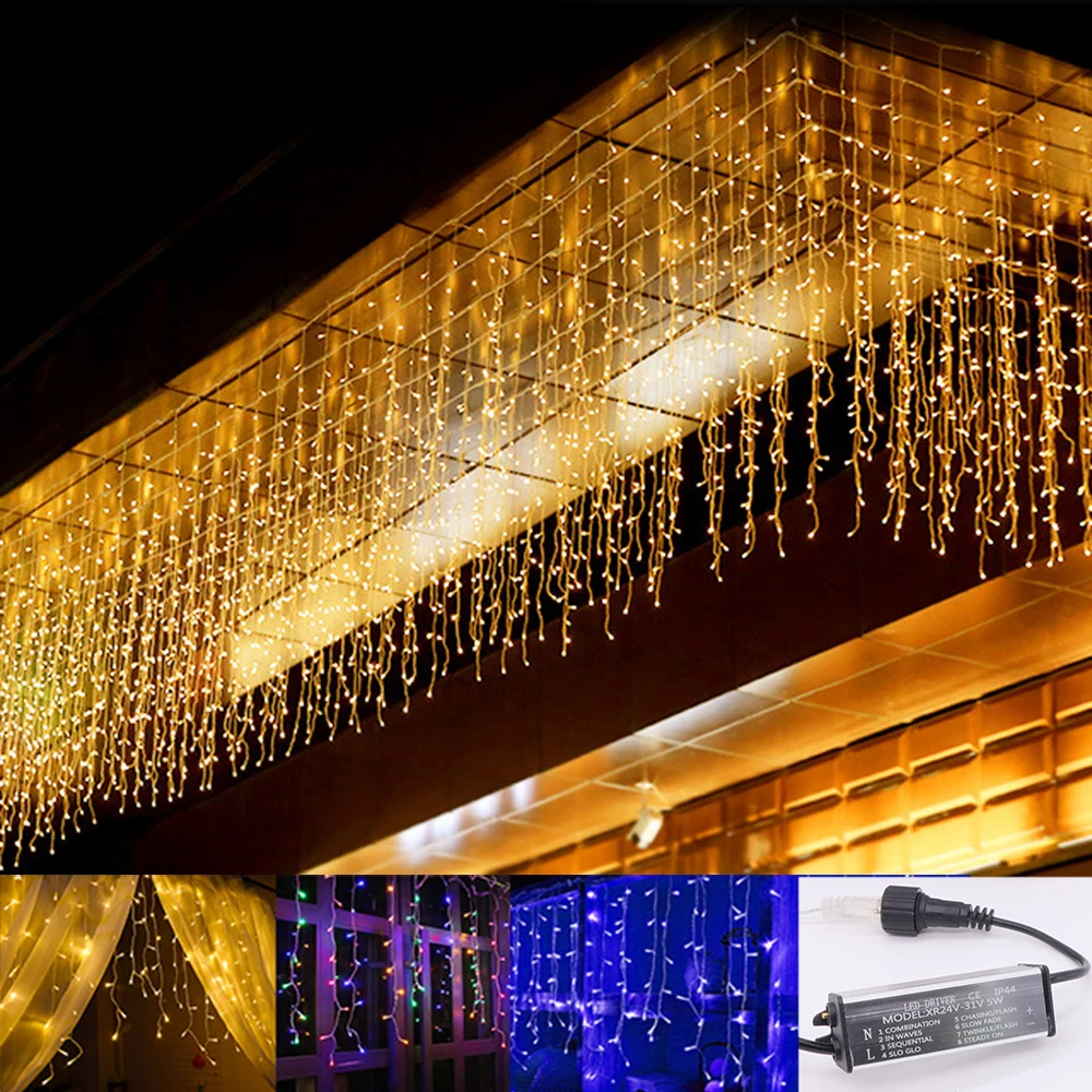 3X1/3X2/3x3 Led String Curtain Light 8 Modes Fairy Lights Wateproof For Outrdoor Garden Home Christmas Holiday Light Decoration bar neon sign for home decor shop working light led lighting modes bar neon tube sign usb powered lamp for wall decoration