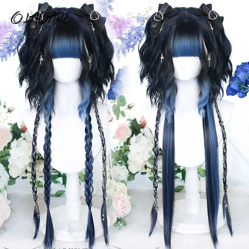 Synthetic Long Ombre Colorful Cosplay Wig With Bangs