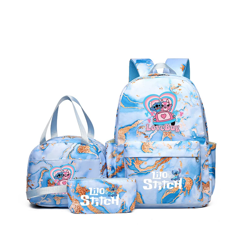 TOYBAGS Sac à Dos Scolaire Stitch Tropical - Double Compartiment - Avec Accessoire Pom-Pom - Adaptable + Chariot Rose Protection Latérale Et Stopper Avant Anti-Chute 4 Roues Pivotantes - 44 X 30 X 20