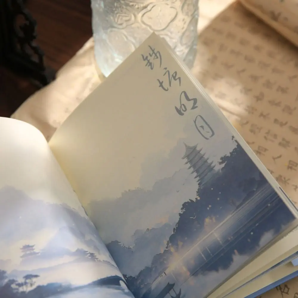 아름다운 학생 일기 메모장, 풍경시 하드 커버 일러스트 메모장, 클래식 디자인, 컬러 페이지 노트북