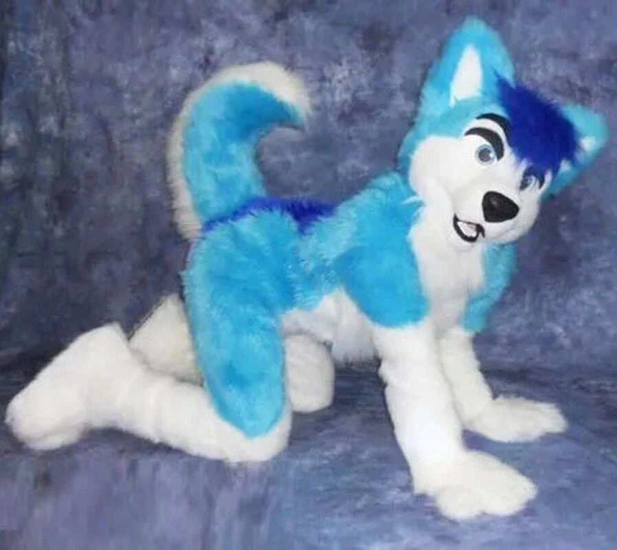 

Blue White Long Fur Furry Husky Dog Wolf Fox Fursuit Mascot Costume Adult