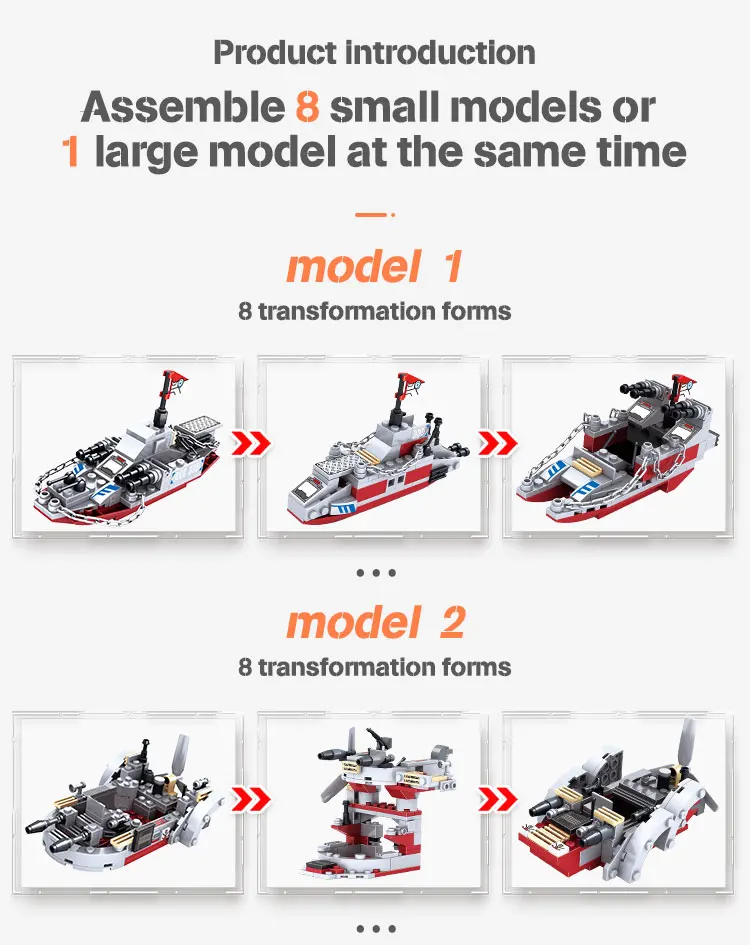 1068 PCS Military 8 IN 1 Army Ocean Cruiser Warship Building Blocks Aircraft Wea