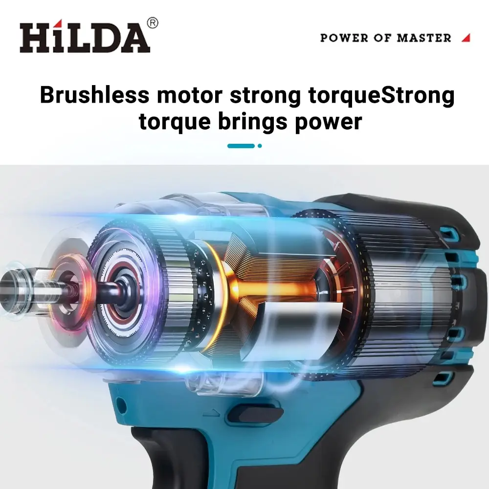 HILDA 18V Cordless Impact Wrench Brushless High Torque Impact 1/2 Inch Car Wrench Power Tools 5