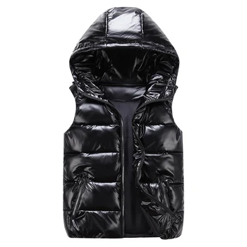 Gilet classico con cappuccio Uomo/Donna/Bambino Gilet invernale in cotone lucido con cappuccio Gilet casual Giacca senza maniche da uomo Cappotti caldi Cappello 1